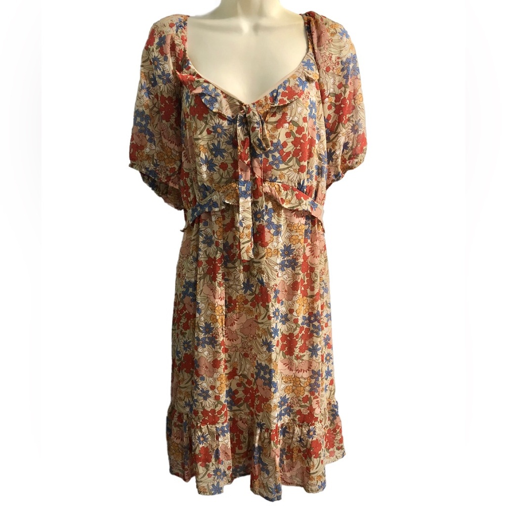 NWT Floral Puff Sleeve Boho Babydoll Midi Dress Womens 3X Plus Size
